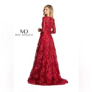 Mac Duggal Long Sleeve A Line Floral Evening Dress